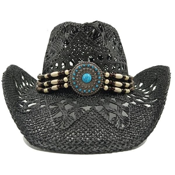 Ethnic Cowboy hat Black retro straw hat mens and womens jazz Cowboy hat straw hat sun hat summer hat sombrero 260306BJ