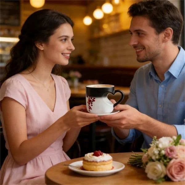1pc Heart-shaped Color Changing Magic Ceramic Mug Funny Temperature-sensitive Coffee Cup With Handle Romantic Gift For Couples 260228BJ