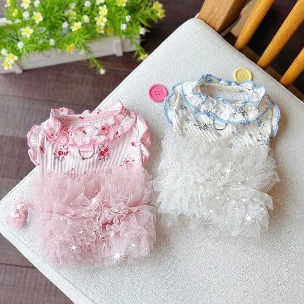 Korean Summer Thin Pet Floral Dress Sleeveless Dog Skirt for Small Dog Breathable Puppy Sweatshirt Pet Costumes Tulle PuffySkirt H260420