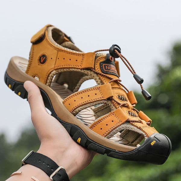 Summer Sandals For Men, Large Size Closed-Toe Casual Beach Shoes, Genuine Leather Men's Outdoor Sports Water Trekking Sandals, Trendy