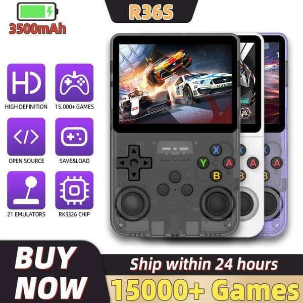 Open Source R36S Retro Handheld Game Console 3.5 Inch IPS Screen RK3326 Chip 15000+Games 64/128GB Portable Pocket Video Player 26Y0420
