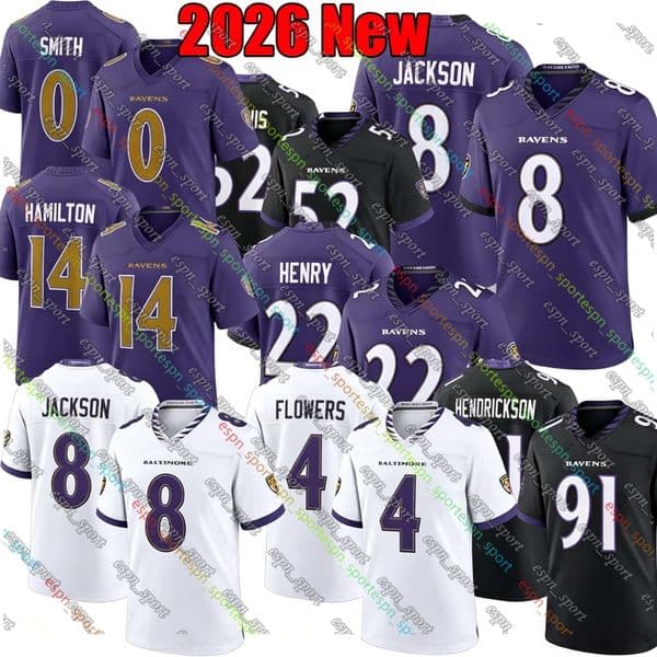 8 Lamar Jackson 2026 Football Jersey Zay Flowers Derrick Henry Trey Hendrickson Malaki Starks Andrews Hamilton Roquan Smith Wiggins Green Lewis