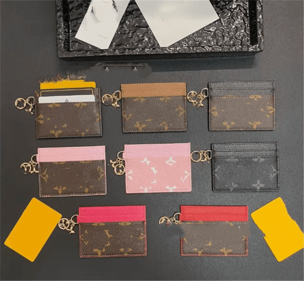 Top Designer Leather credit Card Holder Metal Flower Decoration Wallet Short Case Business Card Purse Brown Women Mens Key Coin Famou With Box
