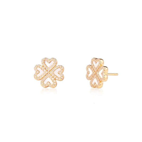 White Mother-Of-Pearl FOLLIFOLLIE Four-Leaf Clover Series Diamond-Studded Earrings, Exquisite And Elegant, 925 Silver Needle, Year Of The Horse Edition