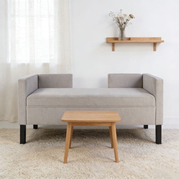 50" Ottoman with 2 Bolster Pillows Wood Legs Upholstered End of Bed Daybed Seating Foot Rest Stool Furniture for Bedroom Living Room Entryway Grey Chaise Lounge