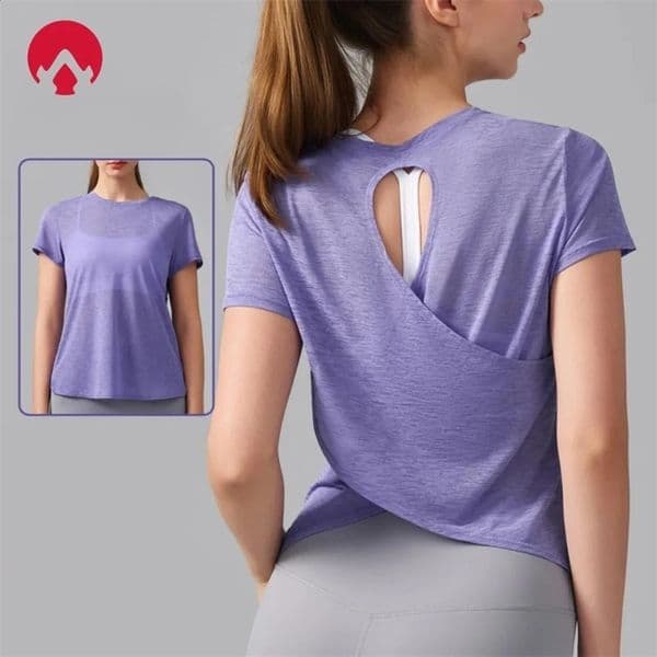 Womens Racerback Yoga T-Shirt Breathable Fitness Cover-Up for Running Pilates Training Slim Fit Beauty Back Activewear 260206BJ