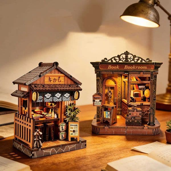DIY Wooden Miniature Model Kits Mini Casa Japanese Restaurant 3D Puzzle Doll Houses With Furniture for Friends Birthday GiftsT260420