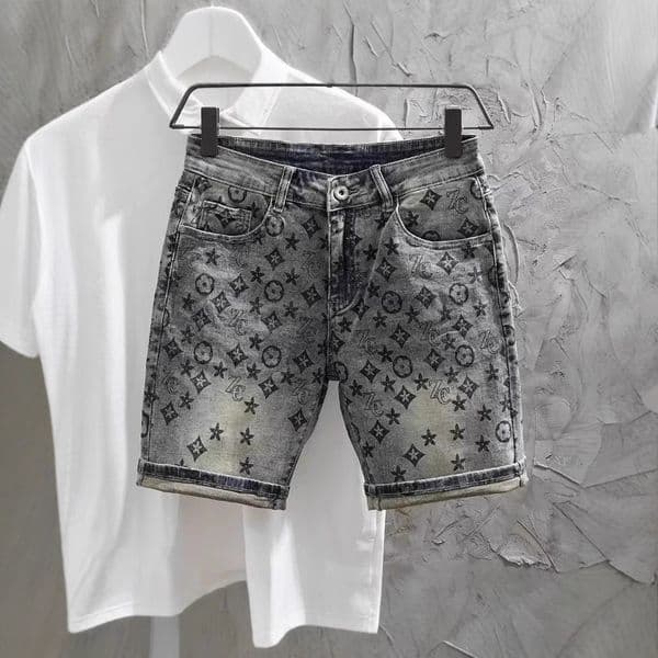 Free shipping luxury Men's Shorts Denim shorts summer new style personalized printed five quarter pants mid length pants