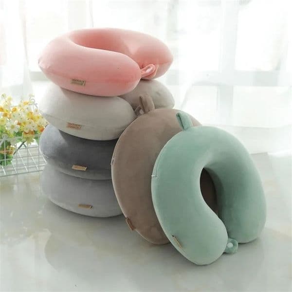 Solid Color Neck Pillow Slow Rebound Memory Cotton U-shaped Pillow Car Travel Neck Pillow Office Embroidery U-shaped Nap Pillow 251201BJ