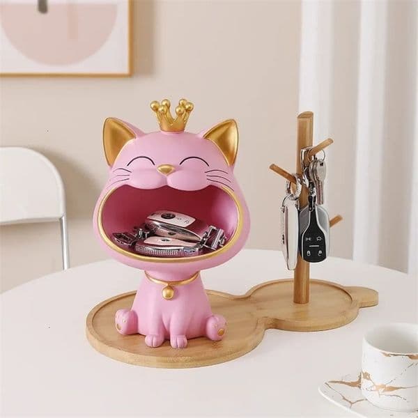 Resin Crown Lucky Cat Big Mouth Storage Figurines Home Office Living Room Desktop Entrance Key Snack Holder Container Collection 260106BJ