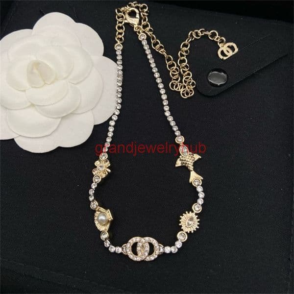 luxury jewelry cc necklace Color Block Full Diamond Ocean Multi-element Shell Necklace Fully Elegant Exquisite Fashion Necklace channels chaneelys