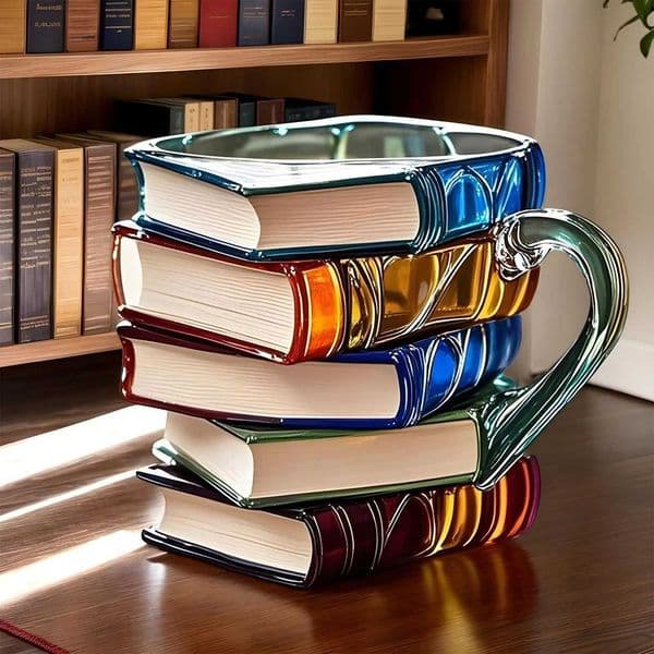New Painted Book Mug Tea Cups 3D Painted Coffee Cup Book Coffee Mug Unique Colorful Resin Books Stack Coffee Cup Collection Gift T260420