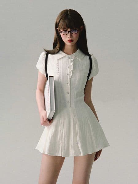 Dress A-line Elegant Sexy Lace Short Sved Shirt Skirt Commuting College Style Decoration Retro Dress Vestido Y2k L260420
