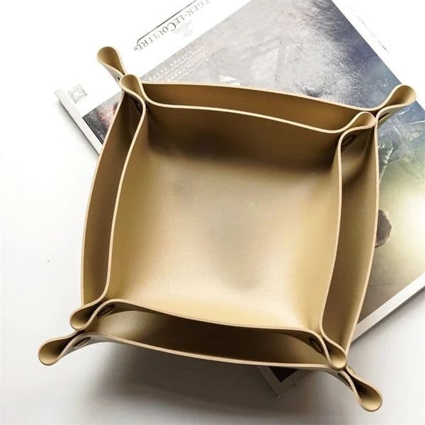 Nordic Style Leather Storage Tray Desktop Organizer For Key Jewelry Cosmetic Storage Box Folding Organizer Home Decoration 251204BJ
