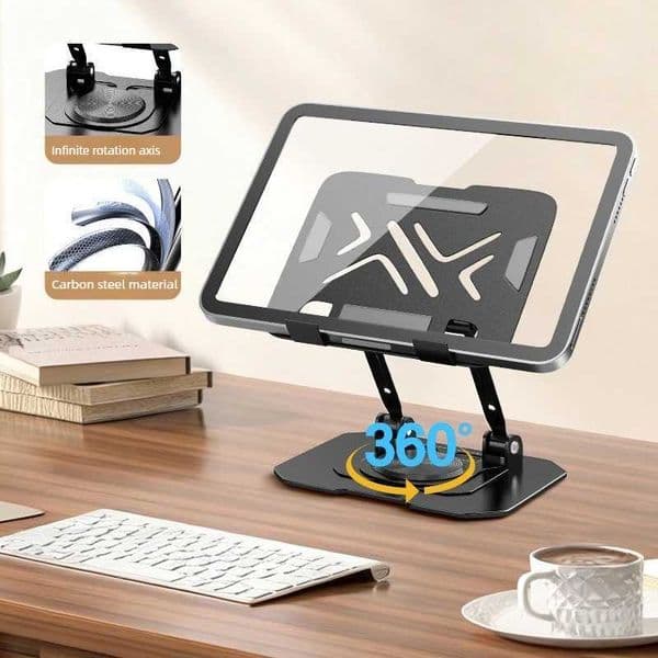 Metal Desktop Phone Tablet Stand 360 Rotatable Foldable Height Adjustable Holder with Heat Dissipation Portable Storage Base S26420