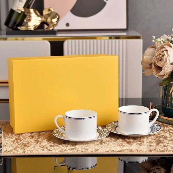 2025 New Style High - end Bone China Coffee Mugs 250ml Simple and Fashionable Afternoon Tea Cups in Yellow Gift Set T260420