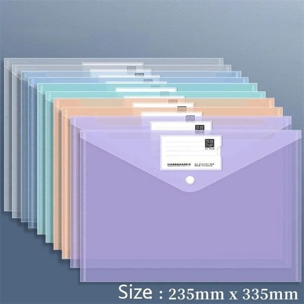 10 Pcs A4 File Bag 16C Transparent Plastic Thick Large Capacity Folder Data Pack Student Office Storage Stationery Label Bag 250627BJ