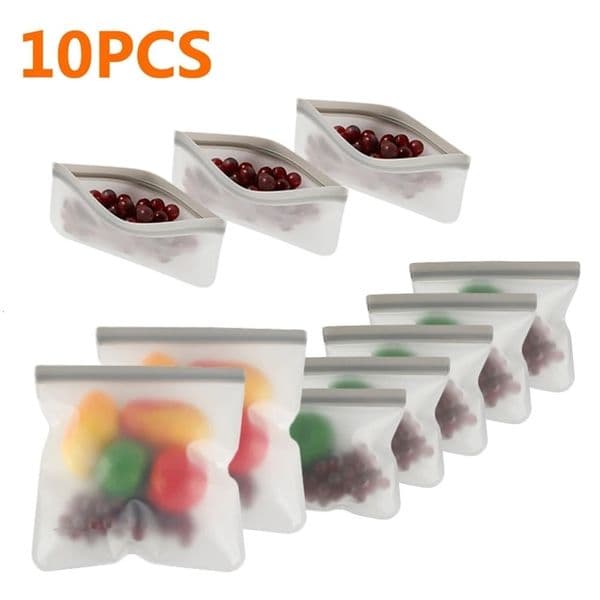 10pcs Silicone Food Storage Containers Sand Food Storage Bags Leakproof Containers Reusable Stand Up Zip Shut Bag Fresh Bag 250514BJ