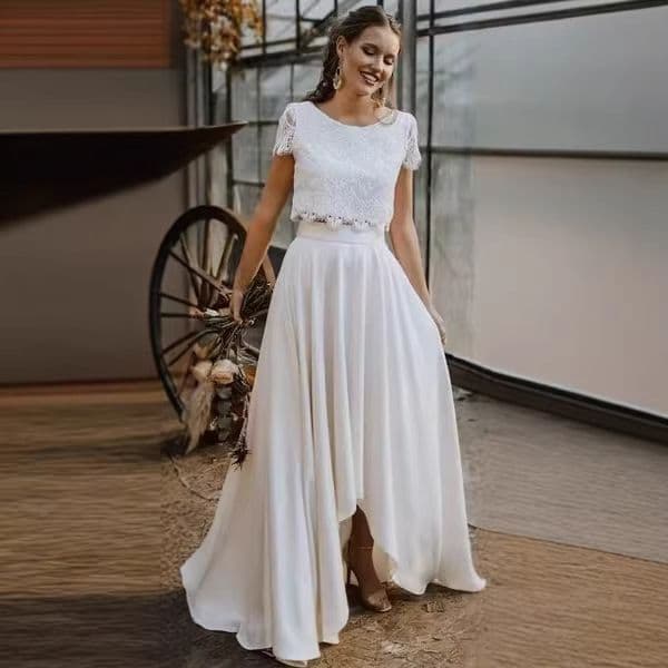 New Boho Beach Wedding Dress 2026 O-neck Lace Chiffon Two Pieces A-line Bridal Bride Party Gown Vestidos De Noiva Mariage