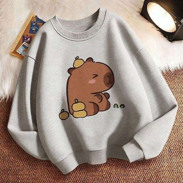 Cute Children's Sweatshirt Pullover Spring Capybara Crew Neck Graphic Print Hoodie Boy/Girl Kids Hoody S260420