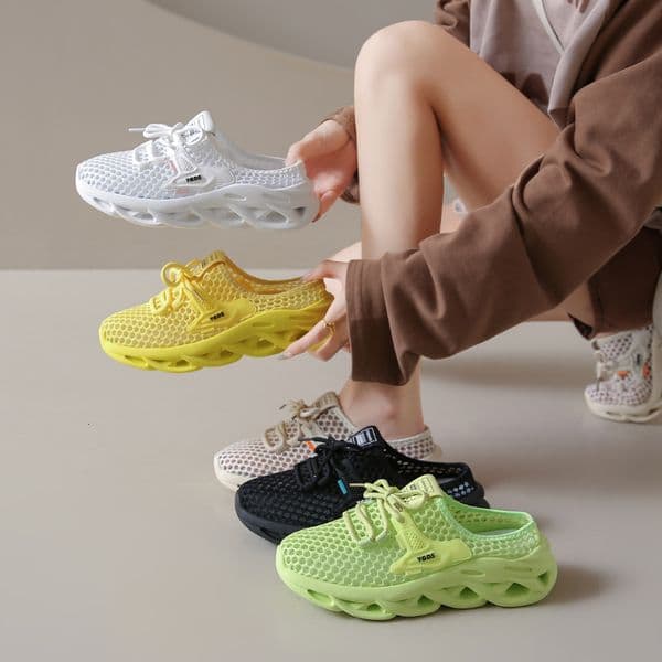 Summer Sports Slip-On White for Women Mesh Breathable Student Sneakers Casual Shoes with Height Increase