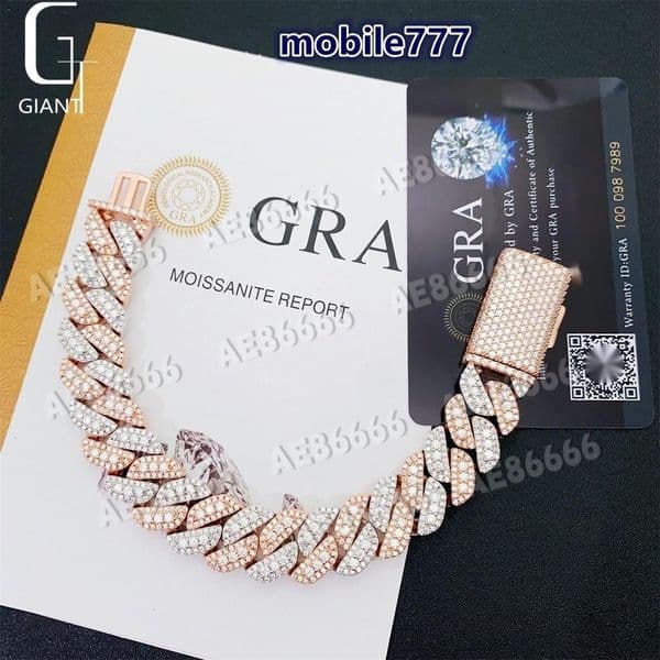 16mm Iced Out VVS Moissanite Cuban Link Chain Necklace Bracelet 925 Sterling Silver Bling Hip Hop Jewelry for Men Women