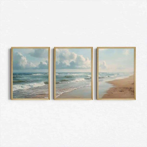 Set of 3 Ocean Beach Triptych Painting Coastal Seascape Wall Art Canvas Poster Prints Home Bedroom Living Room Decoration 26H0421