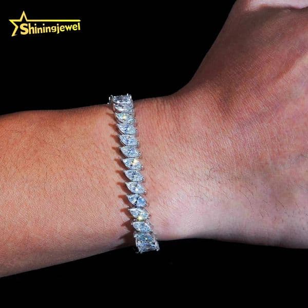 Marquise 48mm Moissanite Tennis Necklace Bracelet Fancy Cutting Tennis Chain Moissanite 925 Silver