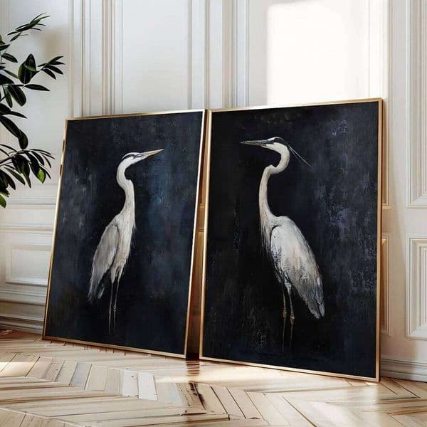 2pcs/set Black Heron Canvas Poster Retro Flying Crane Couple Animal Wall Art Prints for Modern Living Room Home Decor Gifts 26L0421