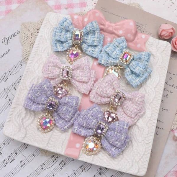 Autumn Winter Fashion Lolita Kawaii Plaid Ribbon Bow Hairclip Women's Hair Accessories 1 Pair Handmade ddmythur