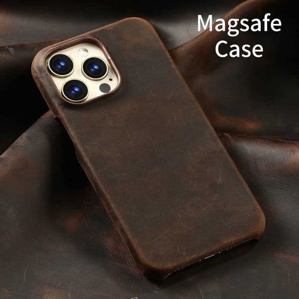 for Case for iPhone 17 Air 16 15 Pro Max Retro Luxury Fl Grain Cowhide Genuine Oiled PL-UP Leather Magnetic Cover H260421
