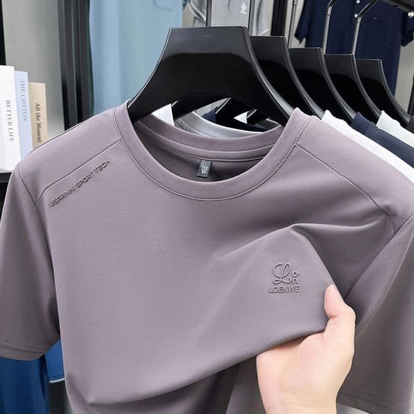 Cool Polo Breathable Fabric Crew Neck Short Designer Hoodie Sleeve T-shirt Men Summer Loose Casual Designer T-shirt Ice Silk Half Sleeve Tee Men's Clothing