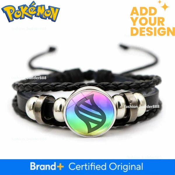 MINISO Anime Mega Stone Pokemon Snap Weave Leather Bracelet 18Mm Glass Cabochon Adjustable Bangle Jewelry For Boys Girls Gift