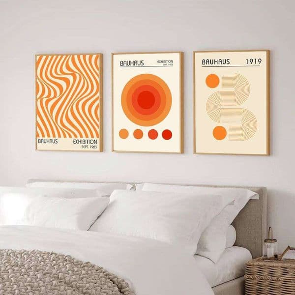 3PCS Frameless Abstract Orange Bauhaus Posters Canvas Painting Minimalist Modern Geometric Wall Art Exhibition Home Decor 26L0421