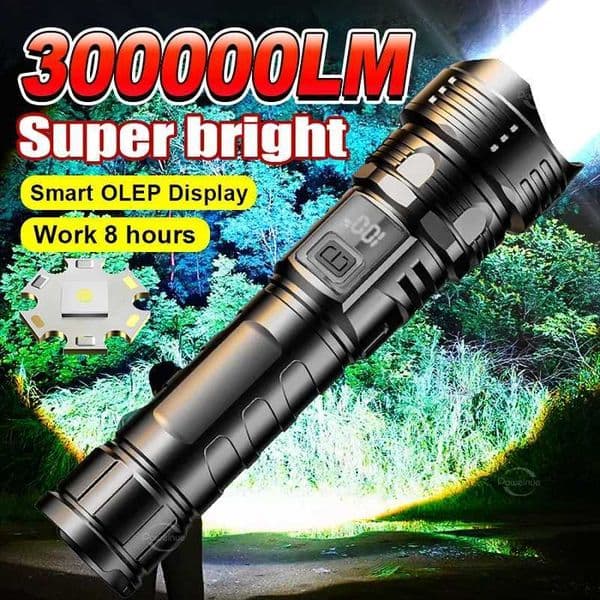 300000 LM High Power d Flashlight Digital Display Portab USB Rechargeab Lantern Outdoor Tactical Torch Cam Work LightsT260421