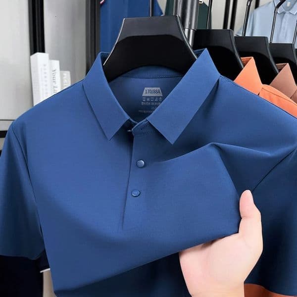 Mens Seamless Polo Shirt - Breathable Nylon-Spandex Blend Reinforced Collar Matching Buttons 12 Colors M-4XL 260421