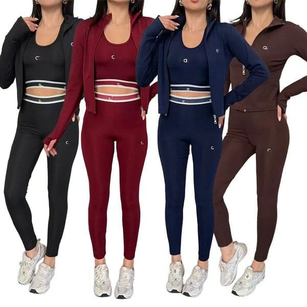 3 Pics Womens Tracksuits Designer Yoga Set Sports Bra Jackets Leggings 3 pics High-End Striped Daily Yoga Outfits Running Fitness Gym Pilates women clothes sets #26