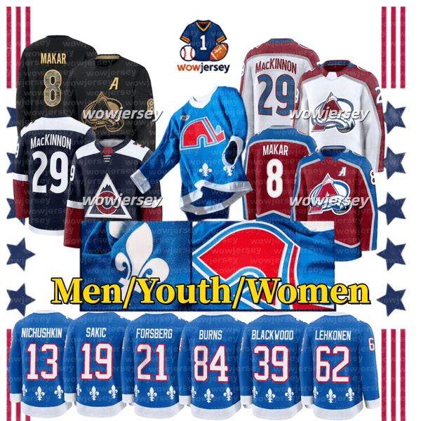 #29 Nathan MacKinnon colorado hockey avalanches jersey #8 Cale Makar Brent Burns Gabriel Landeskog Mackenzie Blackwood Valeri Nichushkin Devon Toew