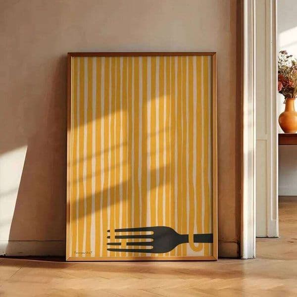 Hand Drawn Pasta Art - Spaghetti Poster, Modern Dinning Room Decor, Kitchen Wall Art, Retro Food Print Canvas Poster 26H0421