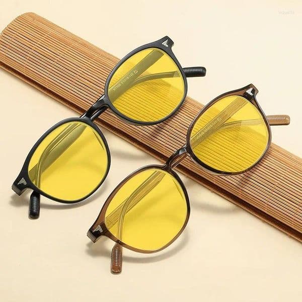 Sunglasses Yellow Lens Night Vision Glasses For Men Women Ultralight Blue Light Blocking Eye Protection Eyewear Driving Round Frame