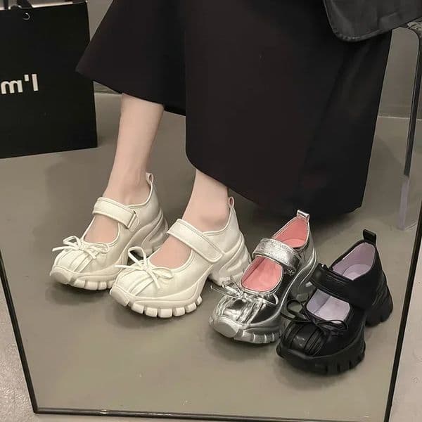 Women Casual Silver Platform Ballet Shoes Thick Sole Sneakers Summer Fashion Single Shoes Woman Platform Mary Jane Pumps 260420