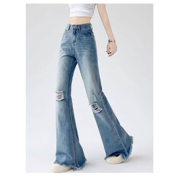 Ladies Flare High Waist Denim Trouser Leisure Slimming Vintage Women's pants Y2k Flared Straight Leg Jeans On The Ground dongdumaoyi