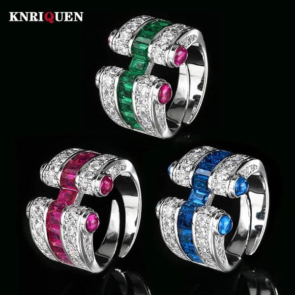 Retro 34MM Ruby Emerald Sapphire Rings Lab Diamond Gemstone Cocktail Party Fine Jewelry Female Anniversary Personality Gift 260421