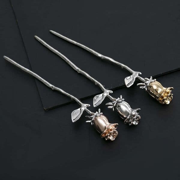 New Chinese-style retro metal flower rose hairpin, light luxury with a high-end feel, niche design, gentle accessory, ornament, hair clip