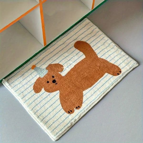 VIKAMA JapaneseStyle Cartoon Dog Floor Mat Striped n Home Bedside Carpet Living Room Entranceway Decorative Rug 260421