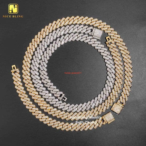 18K Gold Plated Fashion Hip Hop Jewelry Necklace Men Brass Jewelry 5a Moissanite Cuban Link Chain Moissanite Diamond Necklace