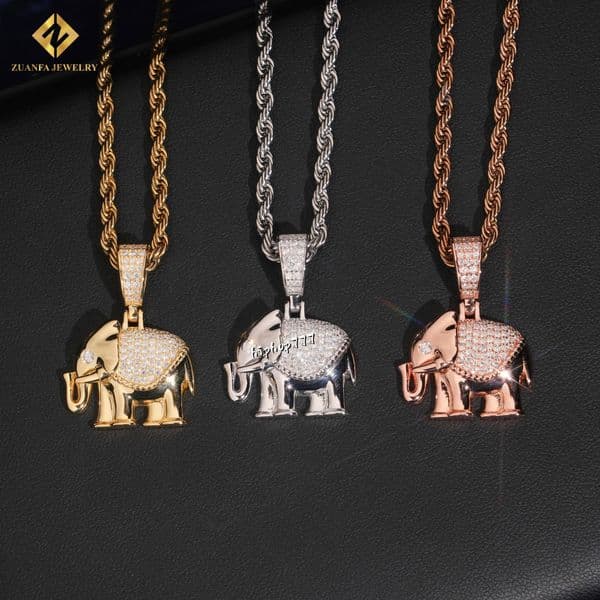 High Quality Iced Out Pendant Hip Hop 925 Silver Moissanite Jewelry Elephant Pendant VVS D Color Moissanite Jewelry Pendant