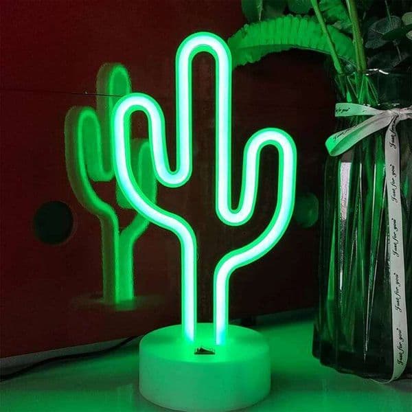 Cute Cactus Neon Sign Lights Battery & USB Powered LED Table Lamp for Party Birthday Gift Living Room Camping Summer Home Decor 26L0421