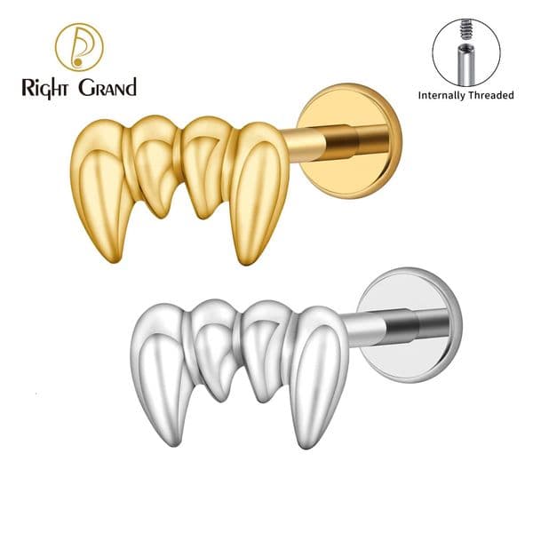 Right Grand ASTM F136 Fangs Labret Stud 16G Teeth Helix Conch Cartilage Tragus Stud Halloween Piercing Jewelry 260407
