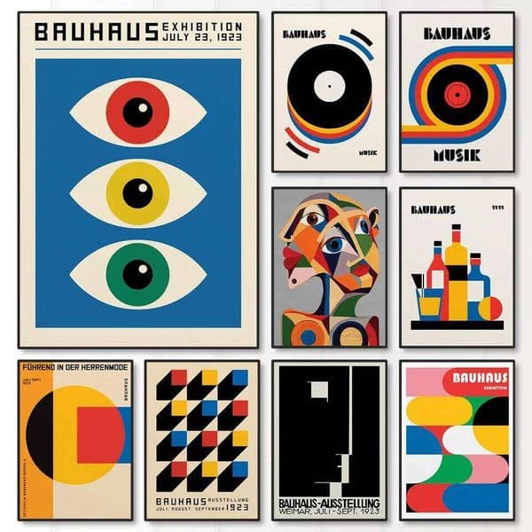 Minimalist Eyes Canvas Print Mid Century Bauhaus Music Vinyl Geometric Wall Art Poster for Modern Living Room Home Decor 26L0421